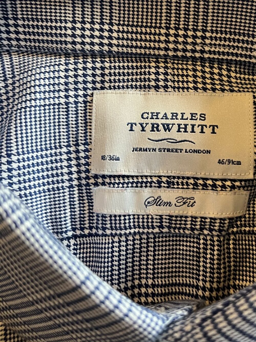 CHARLES TYRWHITT SZ 18/36 SLIM FIT 100% COTTON LS DRESS SHIRT W/FRENCH CUFFS